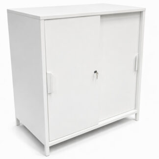 Låsbar disk med skjutdörrar, vitlack (stål) LxDxH 80x55x110cm